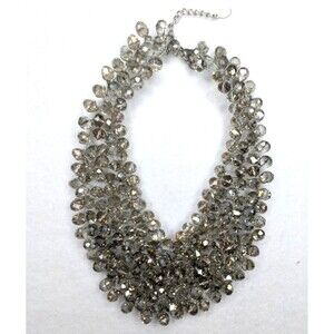 Vintage ALDO Gray Glass Beaded Bib Necklace Statement Necklace